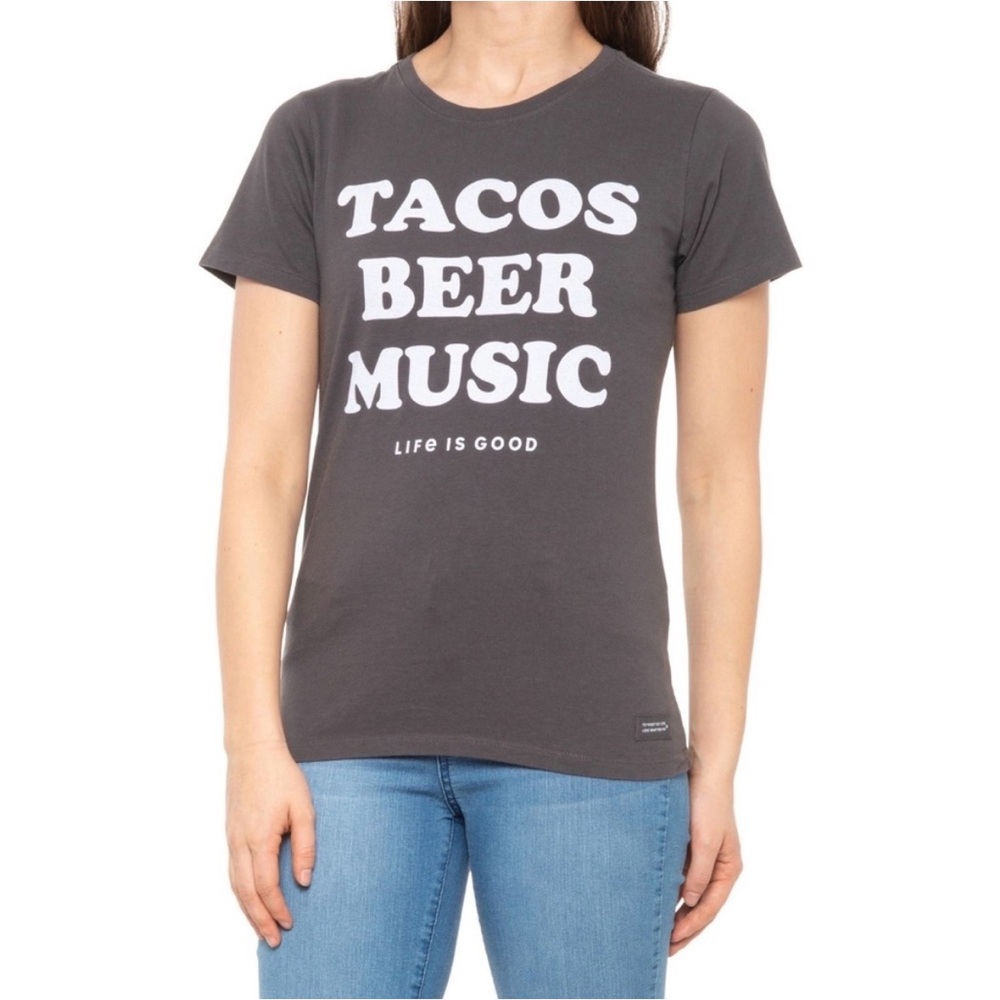 Life Is Good Tacos Beer Music T-shirt Gray Size M Medium